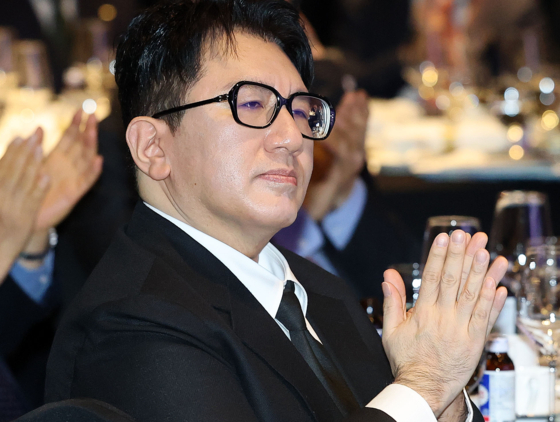 Bang Si-hyuk, founder and chairman of HYBE, at a conference held in Seoul on Feb. 20 [NEWS1]